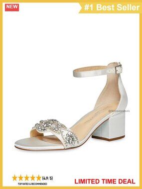 Rhinestone Embellished Satin Open Toe Block Heel Ankle Strap Wedding Sandal
